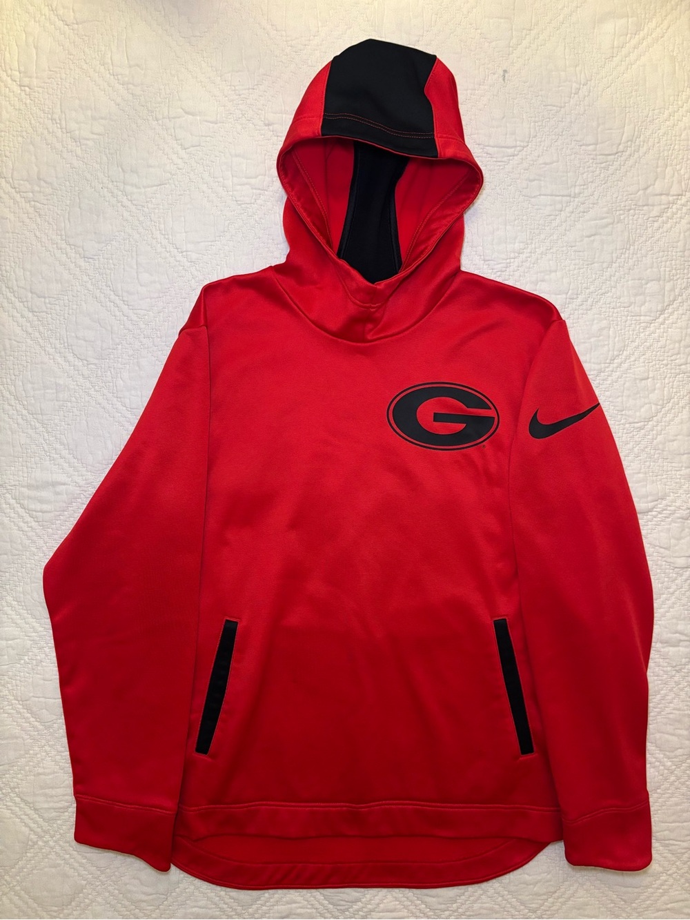 Nike Therma Fit Georgia Bulldogs Hoodie Mens L Fleece Lined Sweatshirt Red